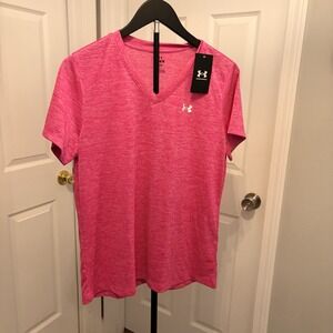 Under Armour Women Tech Twist V-Neck Pink Size M Moisture Wicking Gym Athletic